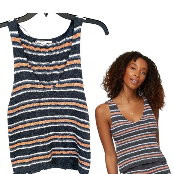NEW O'Neill Montauk Stripe Knit Sweater Tank Top Slate Blue Grey Womens Medium - Picture 1 of 8